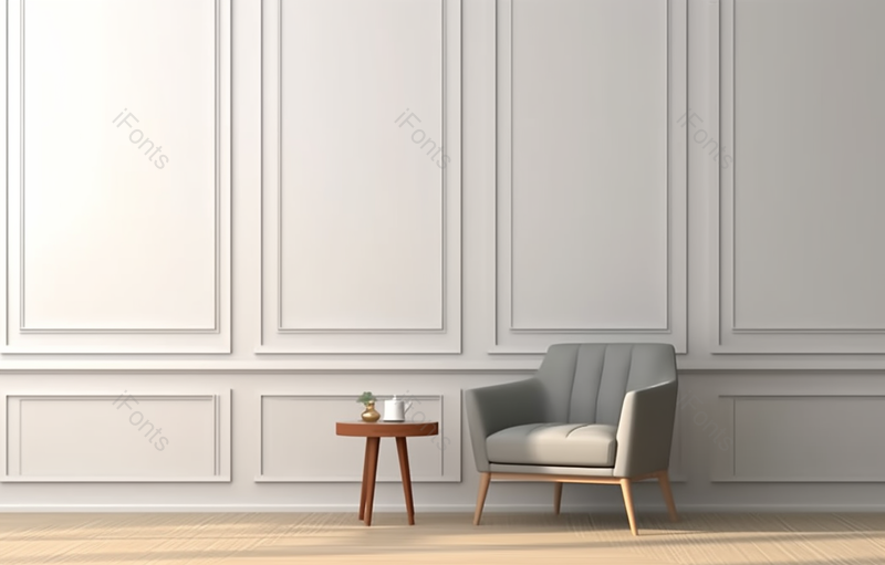 欧式风格装修银色墙面木地板阳光扶手椅小木桌室内无人场景图像摄影,高清,摄影图,摄影图片,图片大全,摄影图免费下载